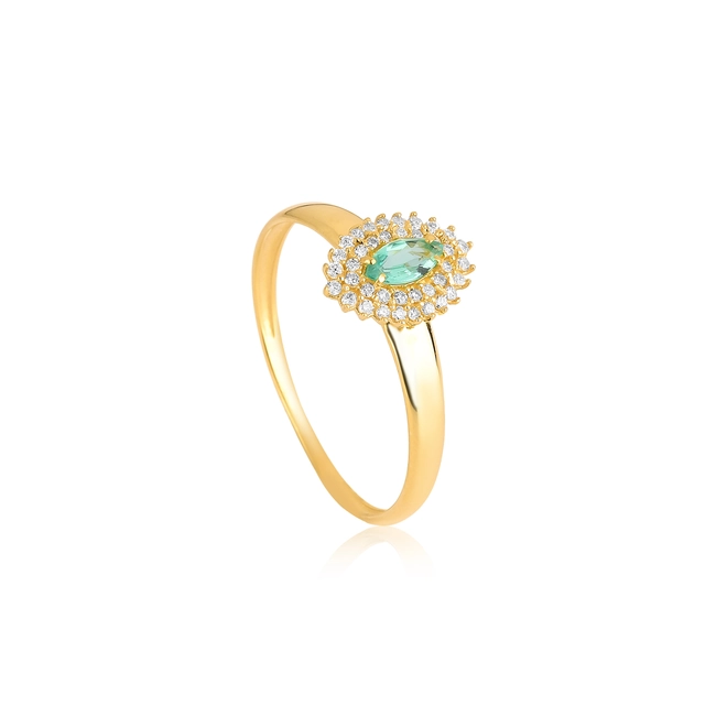 Anel Laurel de Esmeralda ouro 18k contorno duplo de 11,4pts de Diamantes 1
