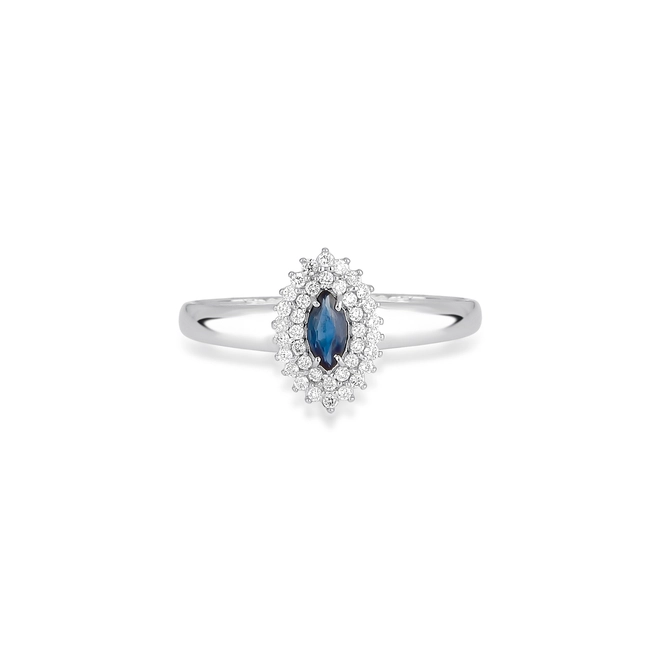 Anel Laurel de Safira azul ouro branco 18k contorno com 11,4pts de Diamantes 3