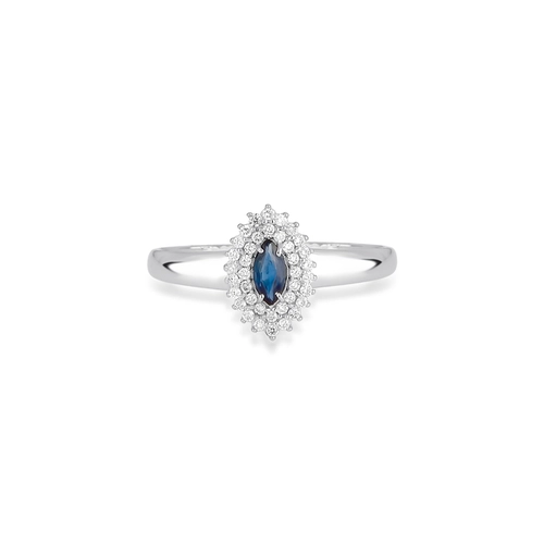 Anel Laurel de Safira azul ouro branco 18k contorno com 11,4pts de Diamantes
