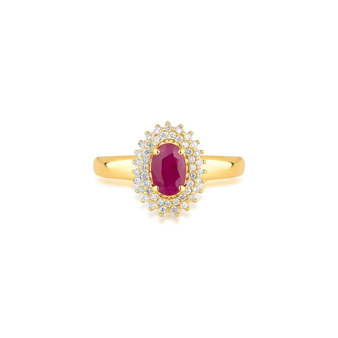 Anel Laurel de Rubi oval ouro 18k contorno duplo com 13,8pts de Diamantes 3