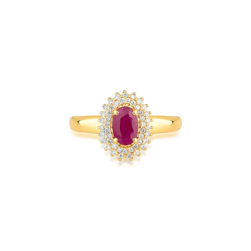 Anel Laurel de Rubi oval ouro 18k contorno duplo com 13,8pts de Diamantes