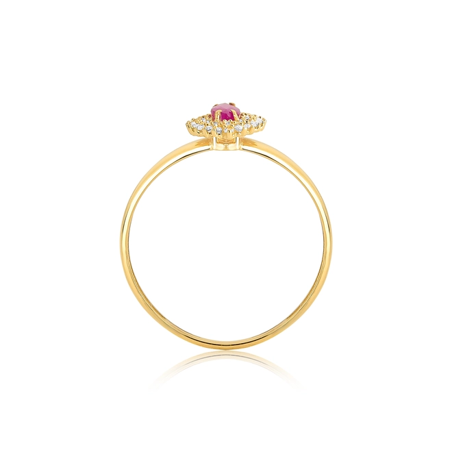 Anel Laurel de Rubi ouro 18k contorno duplo de Diamantes 2