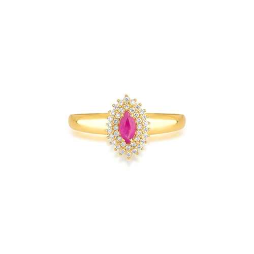Anel Laurel de Rubi ouro 18k contorno duplo de Diamantes