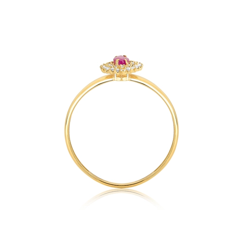 Anel Laurel de Rubi ouro 18k contorno duplo de Diamantes