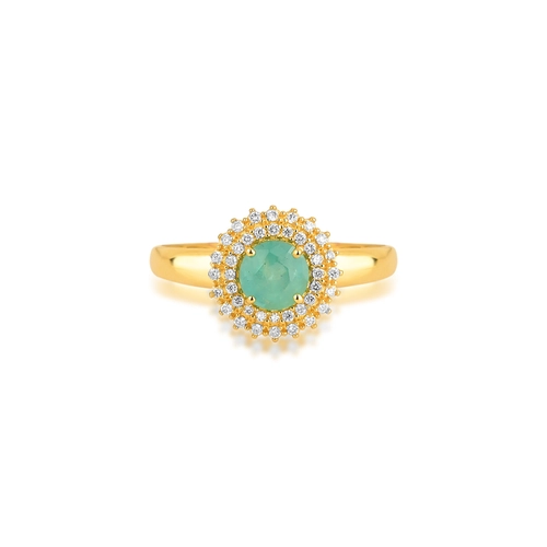 Anel Laurel gema redonda de Esmeralda ouro 18k contorno com 12pts de Diamantes