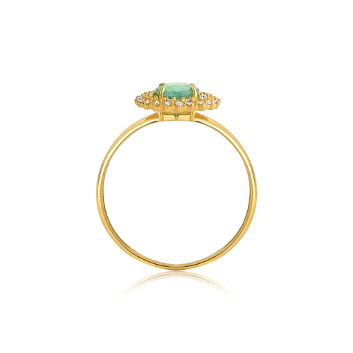 Anel Laurel gema redonda de Esmeralda ouro 18k contorno com 12pts de Diamantes