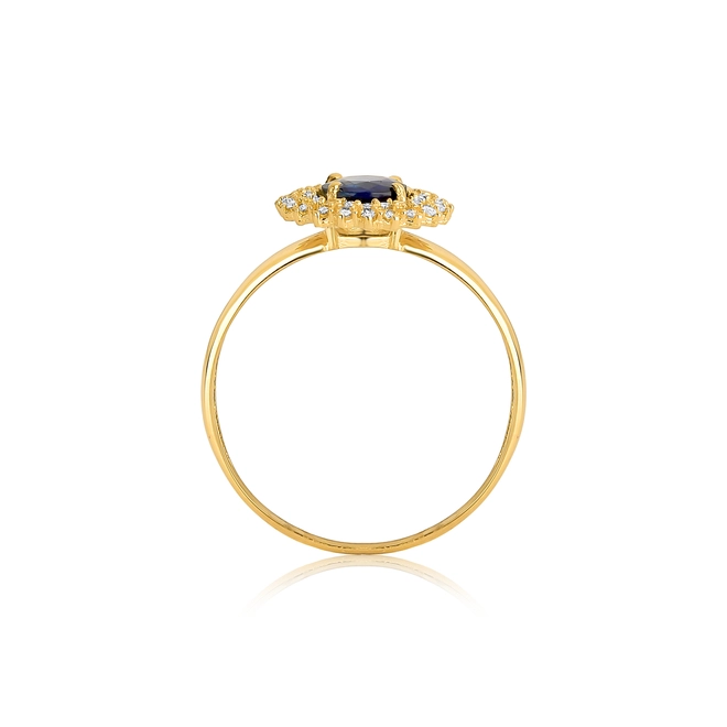 Anel Laurel redondo de Safira azul ouro 18k contorno duplo de 12pts de Diamantes 2