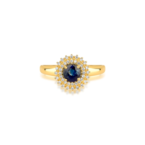 Anel Laurel redondo de Safira azul ouro 18k contorno duplo de 12pts de Diamantes
