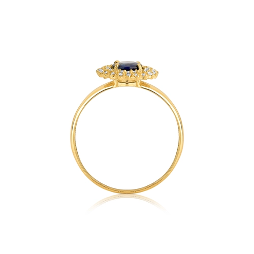 Anel Laurel redondo de Safira azul ouro 18k contorno duplo de 12pts de Diamantes