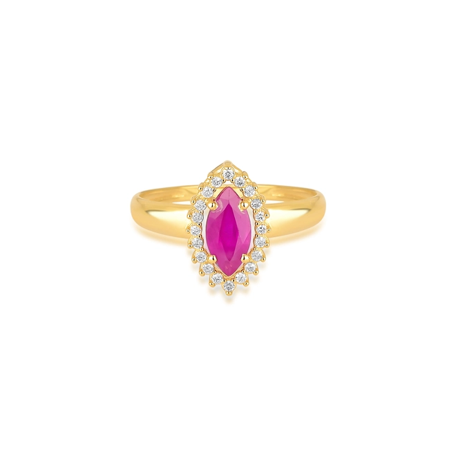 Anel Laurel navete de Rubi ouro 18k contorno de 10pts de Diamantes 3
