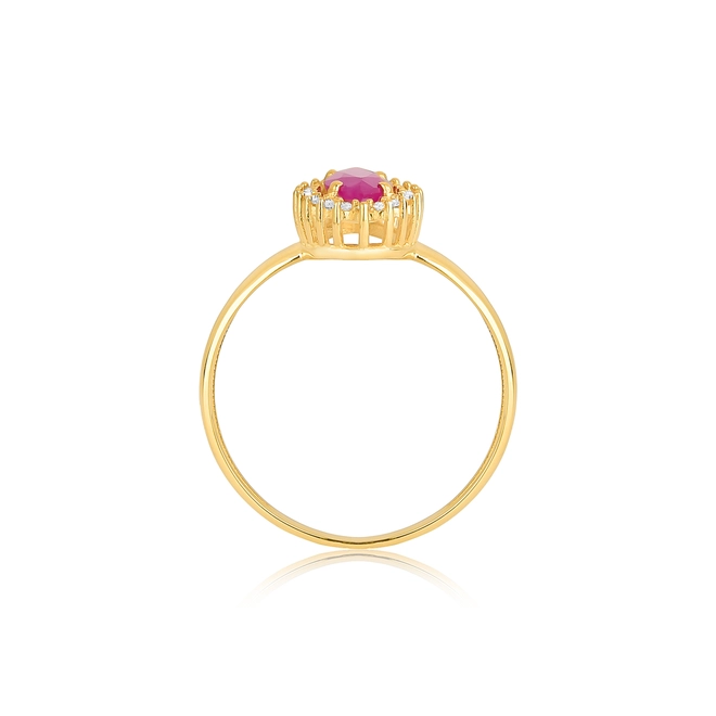 Anel Laurel navete de Rubi ouro 18k contorno de 10pts de Diamantes 2