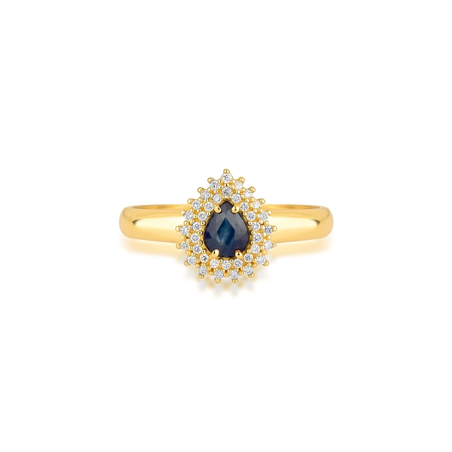 Anel Laurel gota Safira Azul ouro 18k contorno de 11,1pts de Diamantes 3