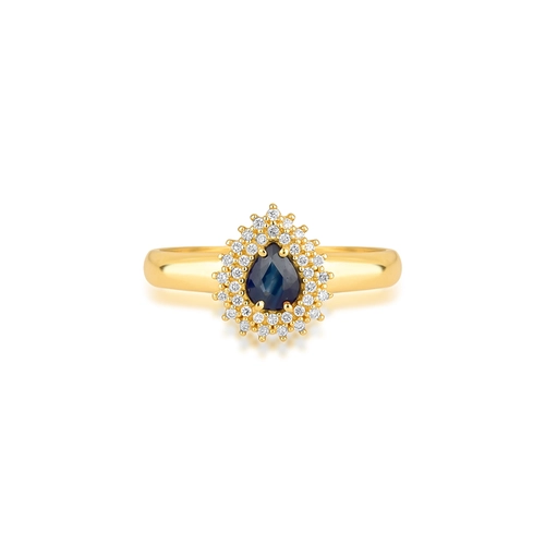 Anel Laurel gota Safira Azul ouro 18k contorno de 11,1pts de Diamantes