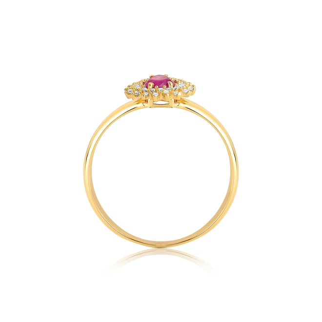 Anel Laurel gota de Rubi ouro 18k contorno duplo 11,1pts de Diamantes 2