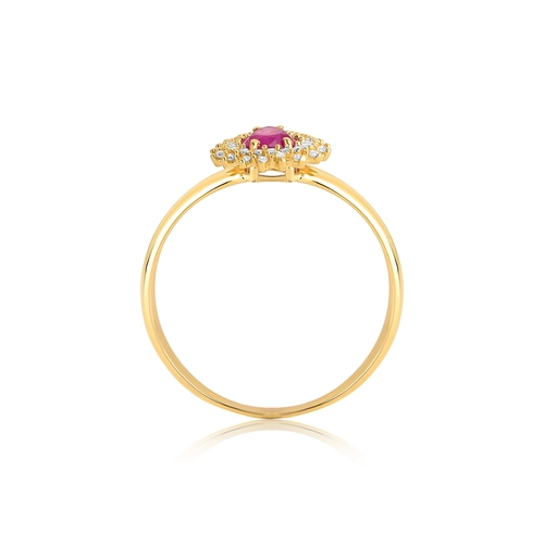 Anel Laurel gota de Rubi ouro 18k contorno duplo 11,1pts de Diamantes