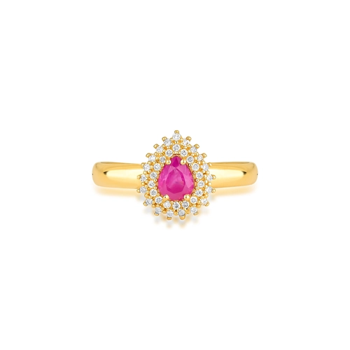 Anel Laurel gota de Rubi ouro 18k contorno duplo 11,1pts de Diamantes