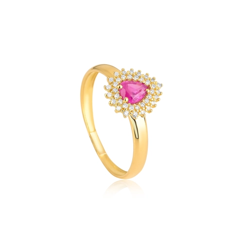 Anel Laurel gota de Rubi ouro 18k contorno duplo 11,1pts de Diamantes