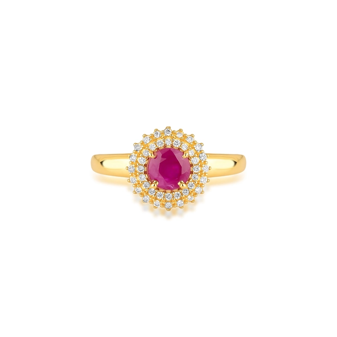 Anel Laurel de Rubi ouro 18k contorno duplo com 12pts de Diamantes 3