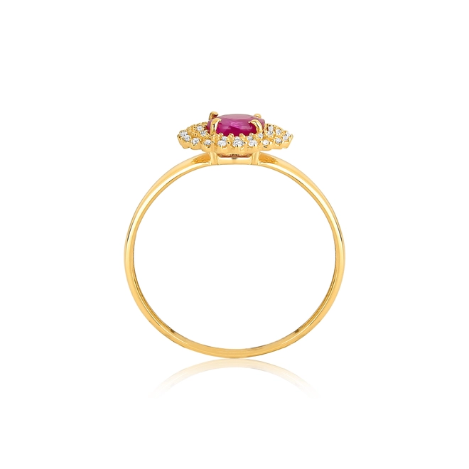 Anel Laurel de Rubi ouro 18k contorno duplo com 12pts de Diamantes 2