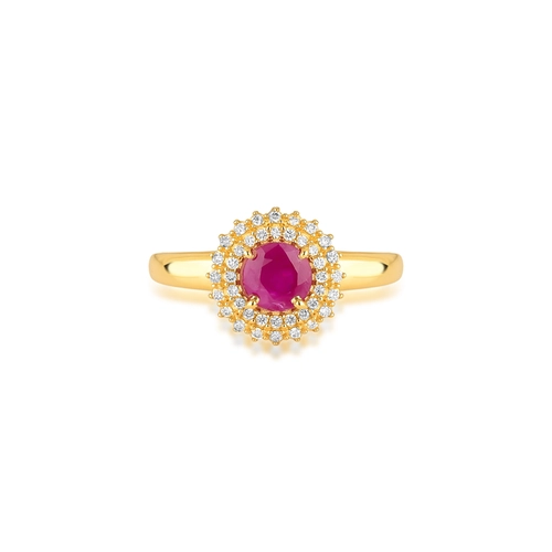 Anel Laurel de Rubi ouro 18k contorno duplo com 12pts de Diamantes