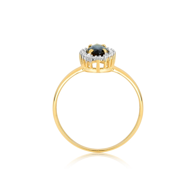 Anel Laurel navete de Safira Azul ouro 18k contorno de 10pts de Diamantes rodinados 2