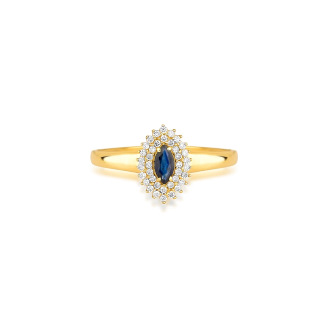 Anel Laurel navete de Safira azul ouro 18k com 11,4pts de Diamantes 3