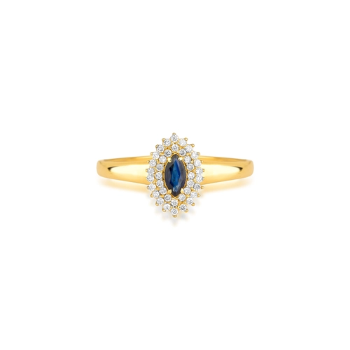 Anel Laurel navete de Safira azul ouro 18k com 11,4pts de Diamantes