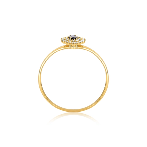 Anel Laurel navete de Safira azul ouro 18k com 11,4pts de Diamantes