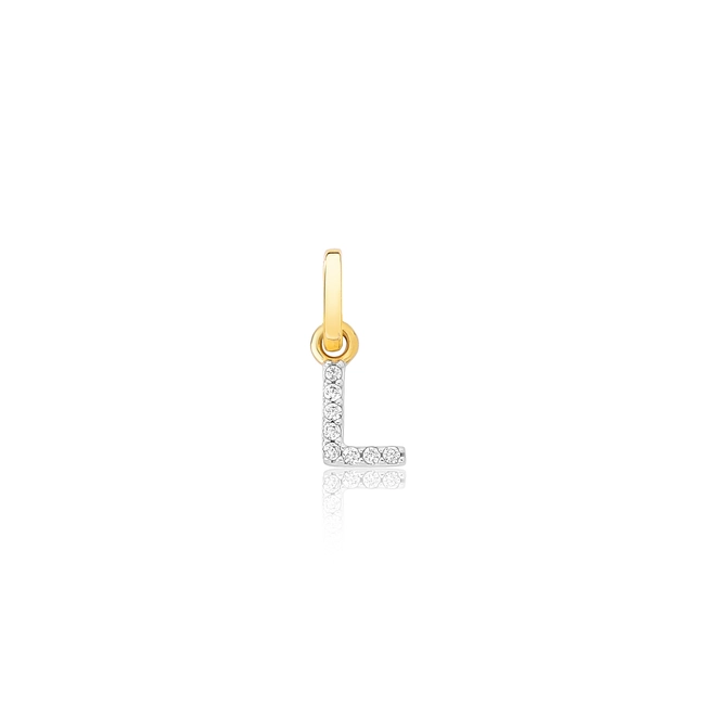 Pingente  letra "L" ouro 18k com Zircônias rodinadas 1