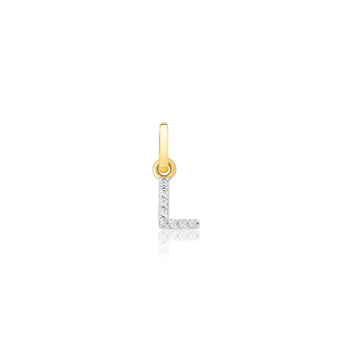 Pingente  letra "L" ouro 18k com Zircônias rodinadas