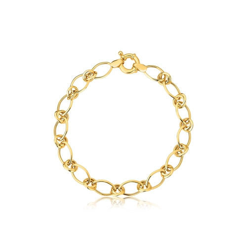 Pulseira de elos ouro 18k ovais e redondos polidos