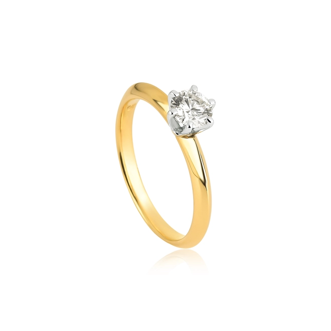 Anel Solitários Cisse ouro amarelo e branco 18k com 50pts de Diamantes 1
