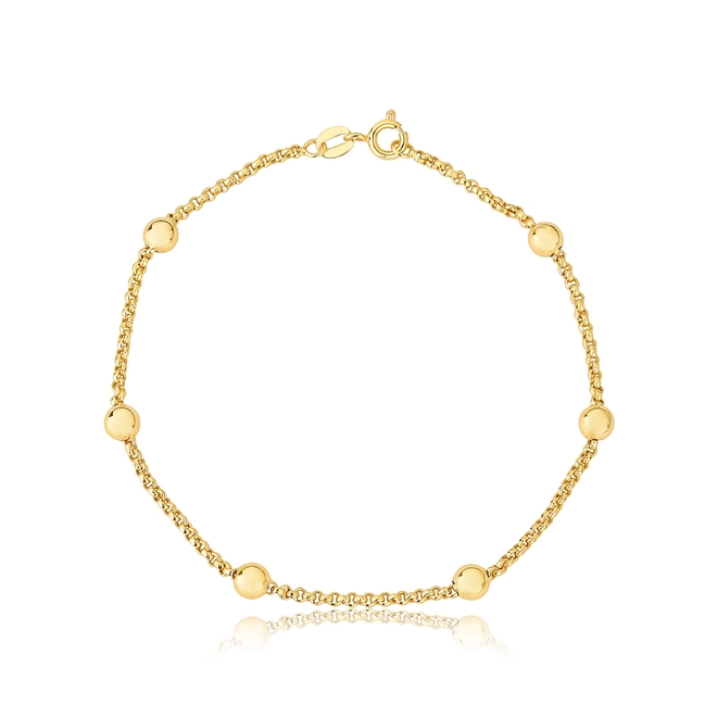 Pulseira elo Português ouro 18k com 6 bolas polidas 1