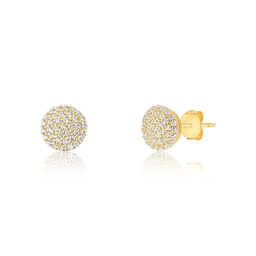 Brinco Stud chuveiro ouro 18k pavê cravejado de Zircônias