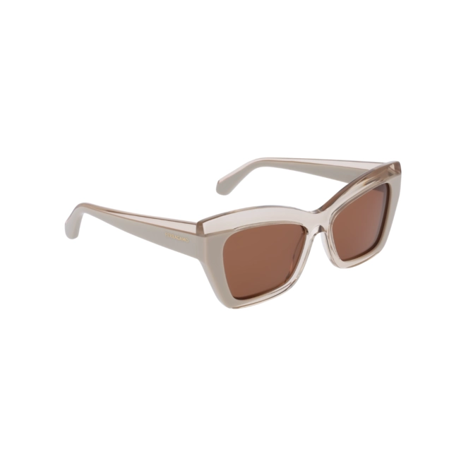 Óculos de Sol Salvatore Ferragamo SF2065S 260 54 Acetato Bege com lentes na cor Marrom 3