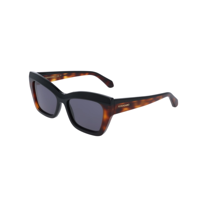 Óculos de Sol Salvatore Ferragamo SF2065S 006 54 Acetato Preto e Marrom Mesclado com lentes na cor Cinza 1
