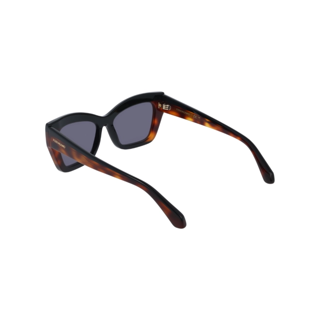 Óculos de Sol Salvatore Ferragamo SF2065S 006 54 Acetato Preto e Marrom Mesclado com lentes na cor Cinza 5