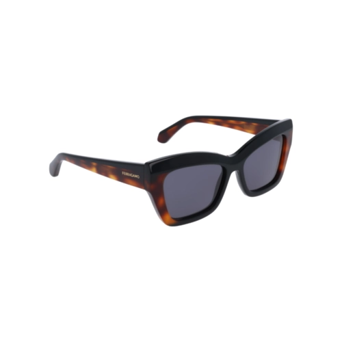 Óculos de Sol Salvatore Ferragamo SF2065S 006 54 Acetato Preto e Marrom Mesclado com lentes na cor Cinza