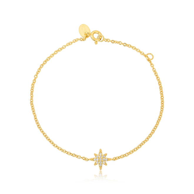 Pulseira For me Planet de elos prata 925 dourada com estrela de Zircônias 16/18CM 1