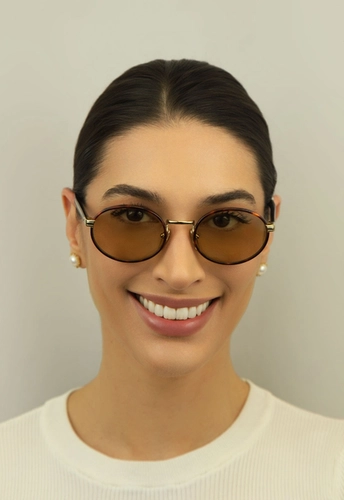 Óculos de Sol Prada 0PR B56S 21E10R52 Metal e Acetato Marrom Mesclado com lentes na cor Marrom