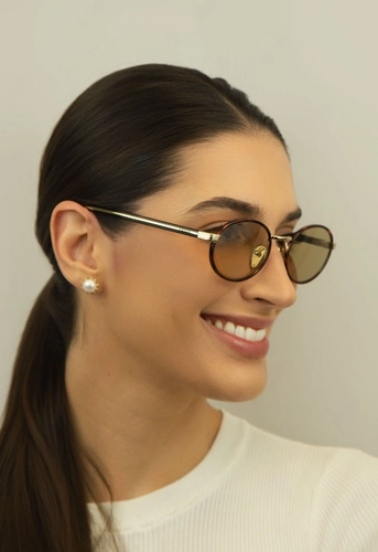 Óculos de Sol Prada 0PR B56S 21E10R52 Metal e Acetato Marrom Mesclado com lentes na cor Marrom