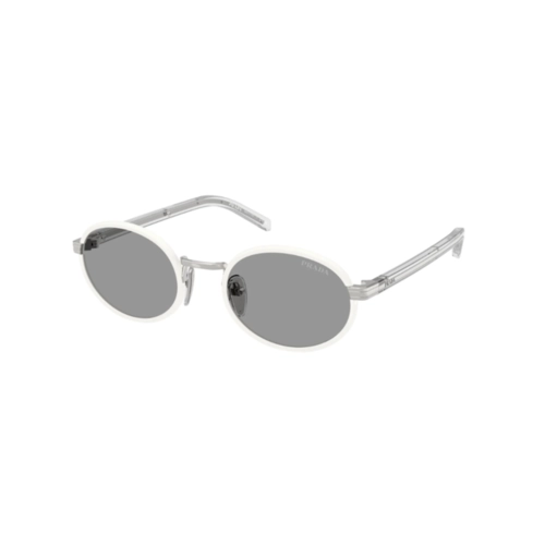 Óculos de Sol Prada 0PR B56S 23E50Q52 Metal e Acetato Branco com lentes na cor Cinza