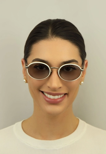 Óculos de Sol Prada 0PR B56S 23E50Q52 Metal e Acetato Branco com lentes na cor Cinza
