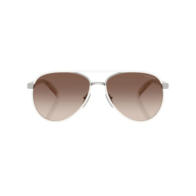 Óculos de Sol Prada 0PR B57S 23E10S59 Metal e Acetato Branco com lentes na cor Marrom Degradê 2