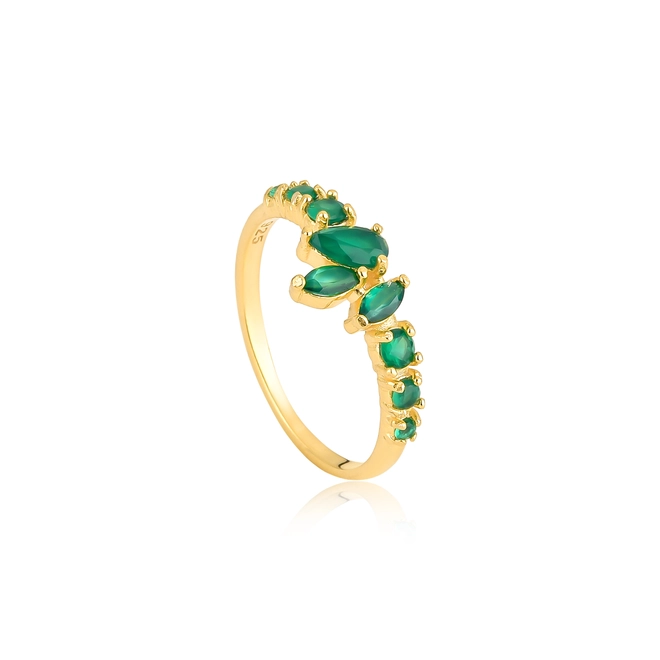 Anel For me Princess prata 925 dourada com gemas de Crisoprásio 1