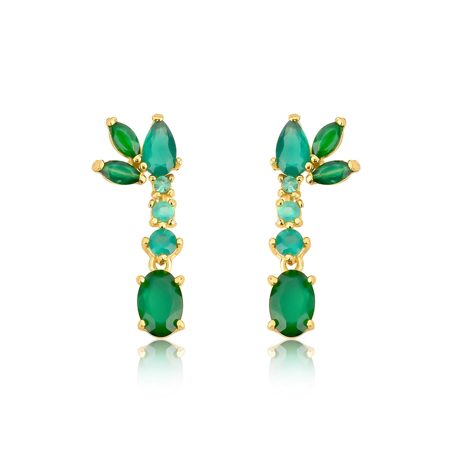Brinco For me Princess prata 925 dourada pingente com gemas de Crisoprásio 1