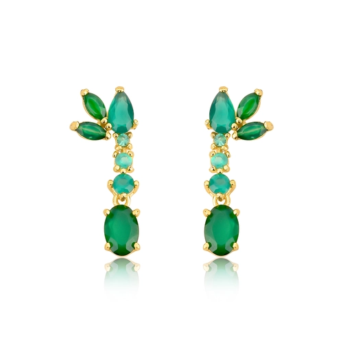Brinco For me Princess prata 925 dourada pingente com gemas de Crisoprásio
