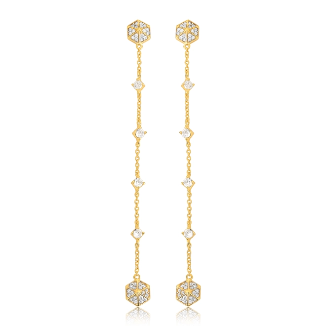Brinco For me Triangle pingente prata 925 dourada triângulos com Zircônias 1