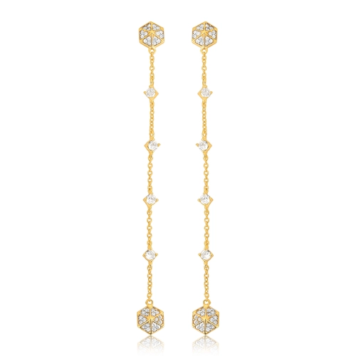 Brinco For me Triangle pingente prata 925 dourada triângulos com Zircônias