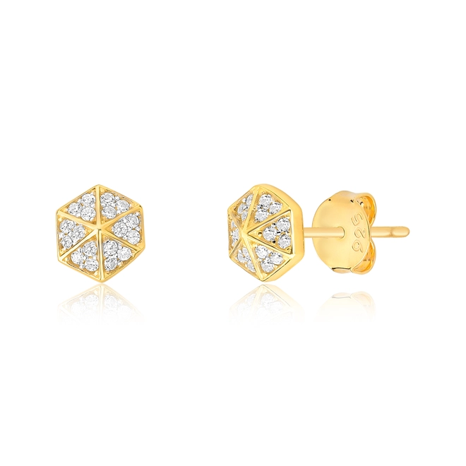 Brinco For me Triangle stud prata 925 dourada triângulos com Zircônias 1
